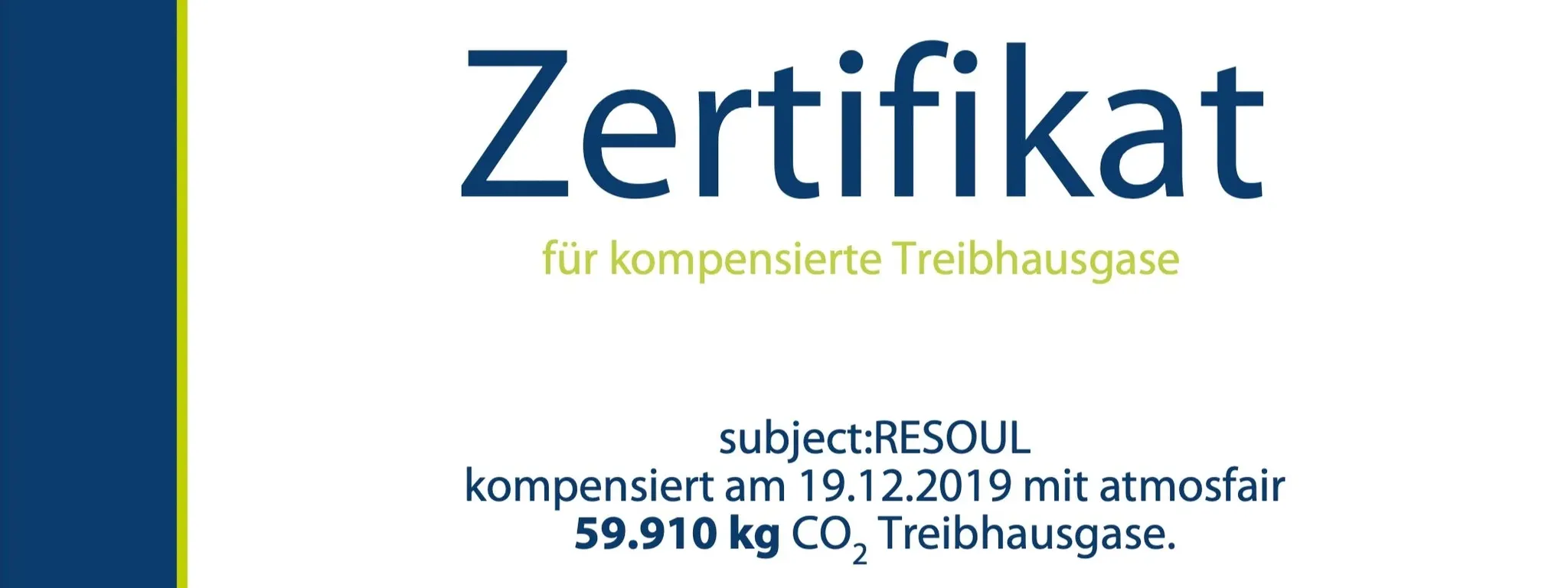 Bild des Zertifikats zur CO2-Kompensation von knapp 60000kg
